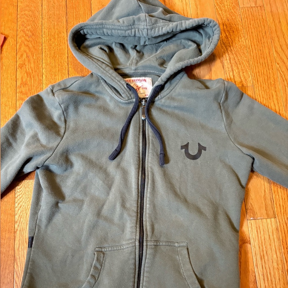 True religion, olive green zip up super nice a little used only a little